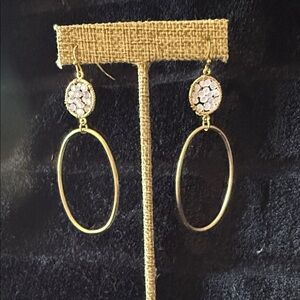 Park Lane Gold Oval Drop Earrings with White Crystal Tops